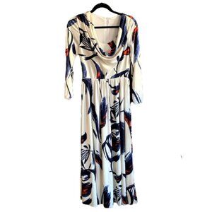 Vintage maxi dress 70s cowl neck, tie back, lined long sleeve